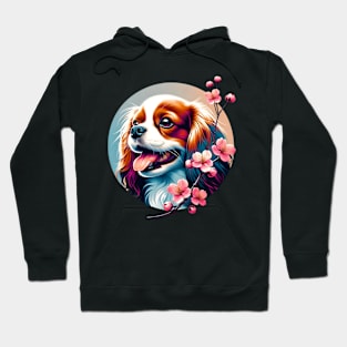 Joyful English Toy Spaniel with Spring Cherry Blossoms Hoodie